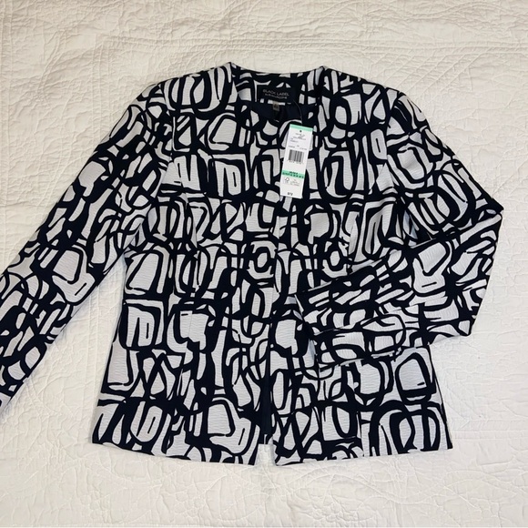 Evan Picone black label white and black open front jacket new size 8 - Picture 1 of 11